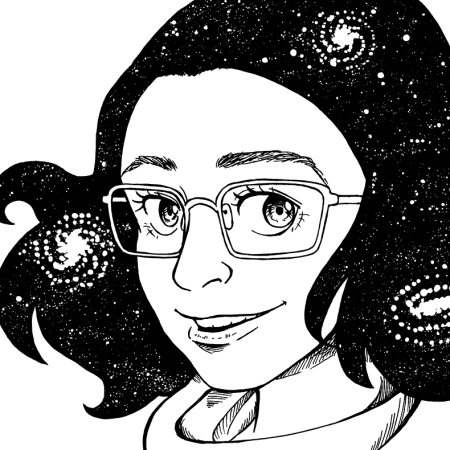 Thumbnail for an ink drawing of a woman with stars in her hair wearing a scarf