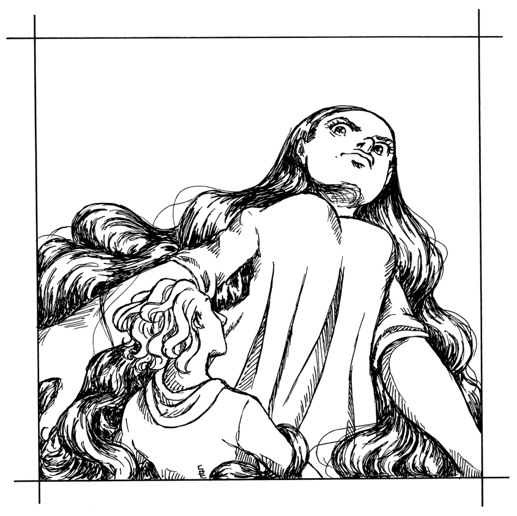 Looking down ink drawing