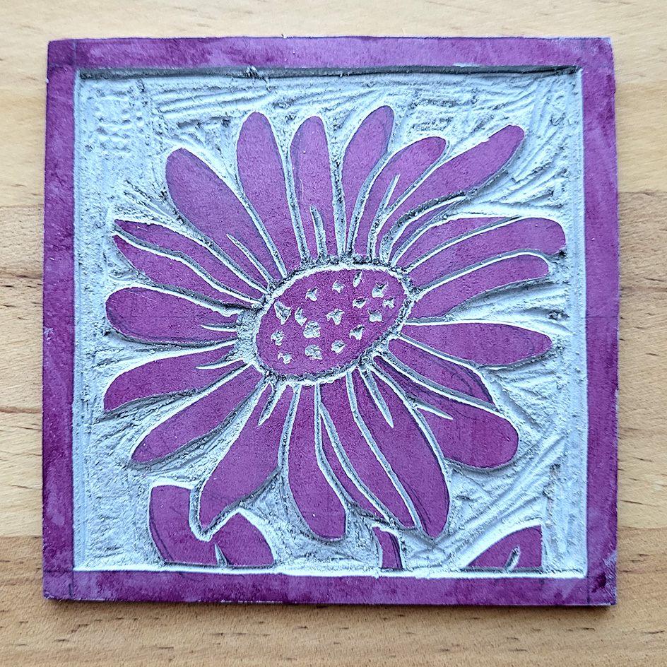 Linocut Daisy just the cut by Soph's Sketchpad