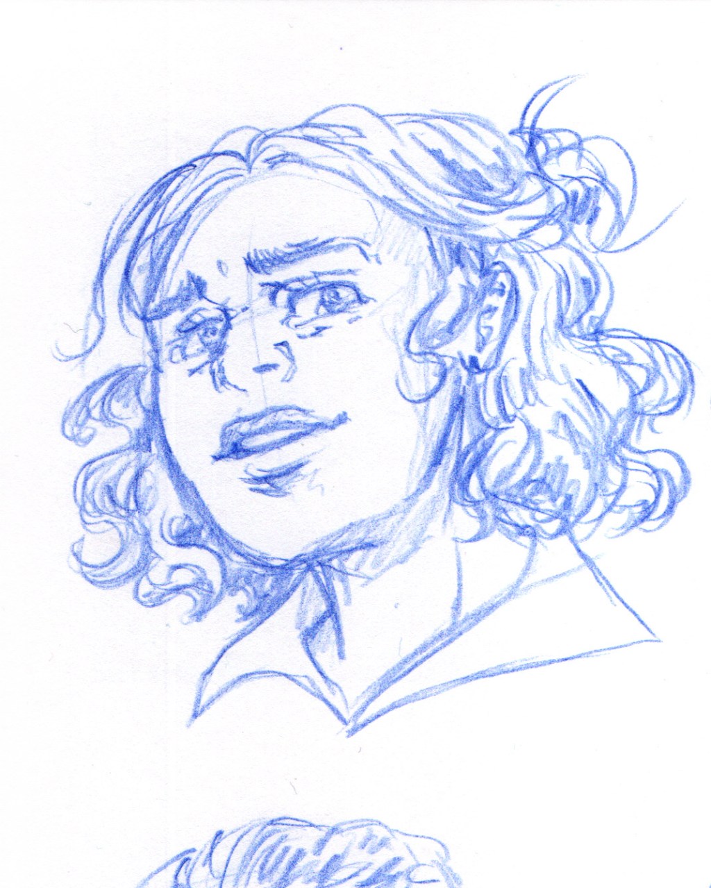 Blues sketch of a woman crying with a smile